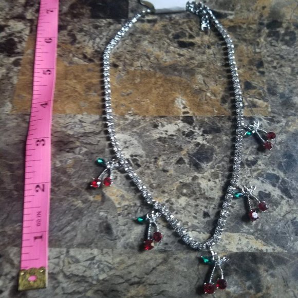 Crystal Studded Cherry Necklace - Picture 2 of 3